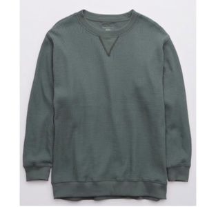 Aerie Oversized Waffle Crew Neck Sweatshirt Army Green